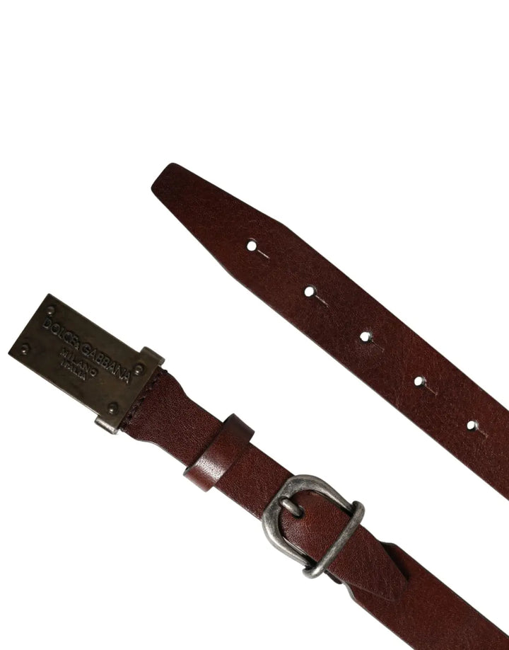 Dolce &amp; Gabbana Brown Leather Logo Metal Buckle Men Belt
