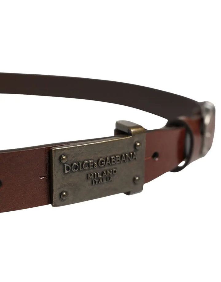 Dolce &amp; Gabbana Brown Leather Logo Metal Buckle Men Belt