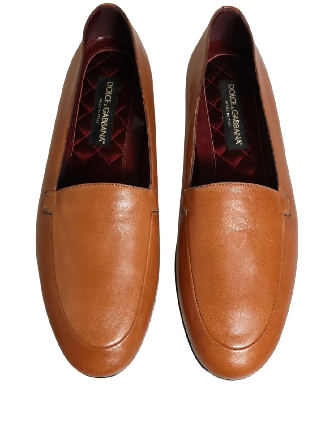 Dolce &amp; Gabbana Brown Leather Logo Slip On Men Loafers Shoes