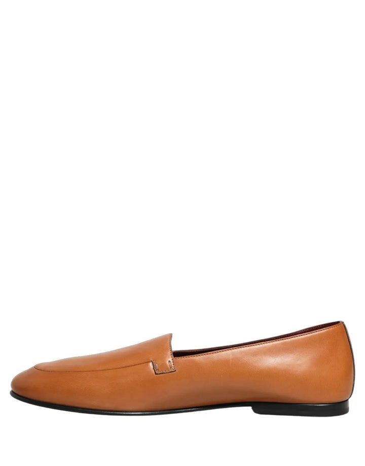 Dolce &amp; Gabbana Brown Leather Logo Slip On Men Loafers Shoes