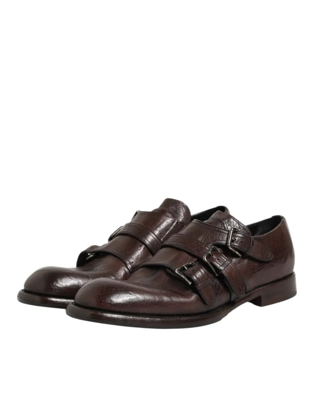 Dolce &amp; Gabbana Brown Leather Monk Strap Formal Derby Shoes