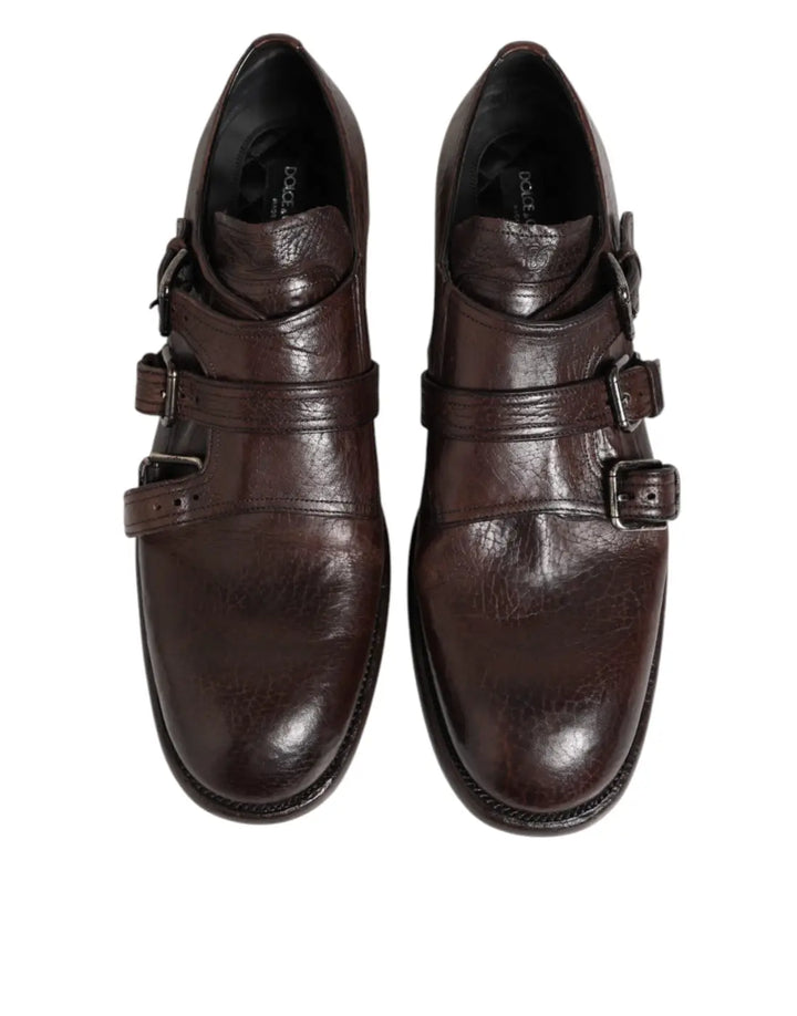 Dolce &amp; Gabbana Brown Leather Monk Strap Formal Derby Shoes