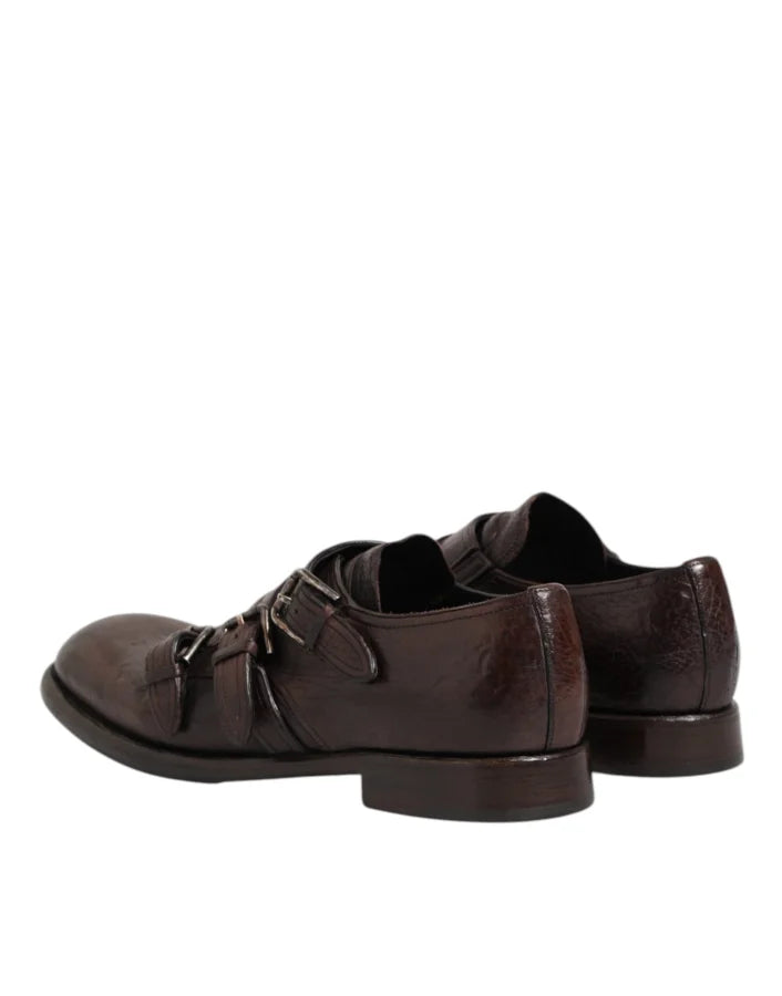 Dolce &amp; Gabbana Brown Leather Monk Strap Formal Derby Shoes