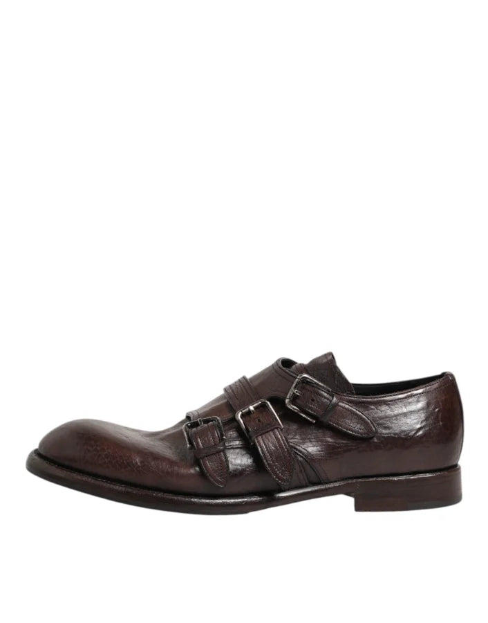Dolce &amp; Gabbana Brown Leather Monk Strap Formal Derby Shoes