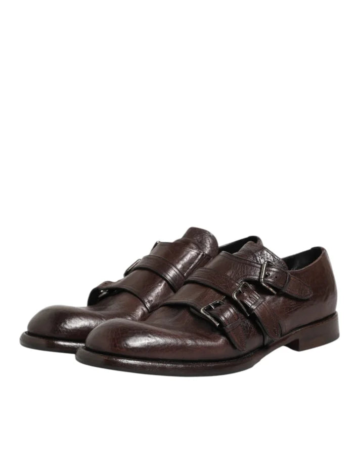 Dolce &amp; Gabbana Brown Leather Monk Strap Formal Derby Shoes