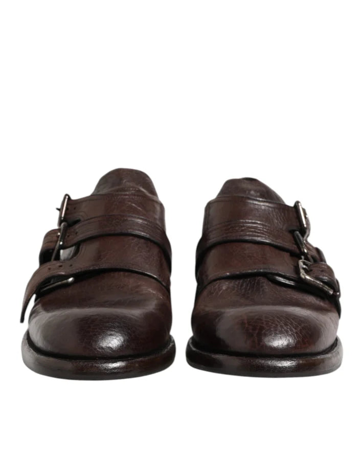 Dolce &amp; Gabbana Brown Leather Monk Strap Formal Derby Shoes