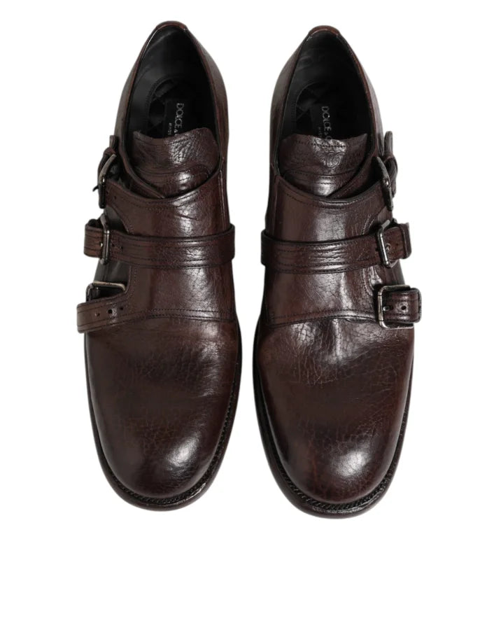 Dolce &amp; Gabbana Brown Leather Monk Strap Formal Derby Shoes