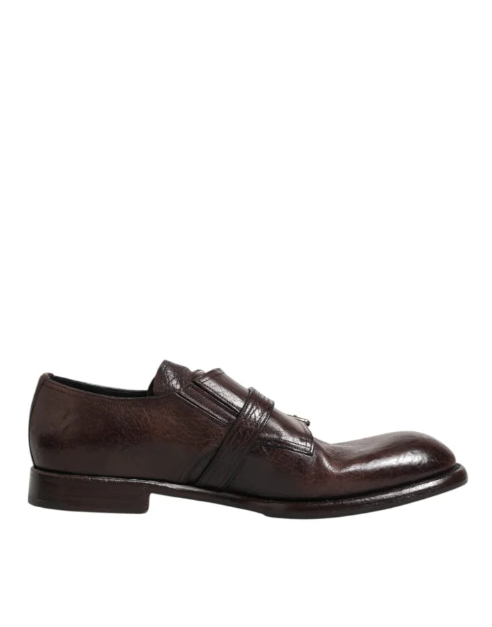 Dolce &amp; Gabbana Brown Leather Monk Strap Formal Derby Shoes