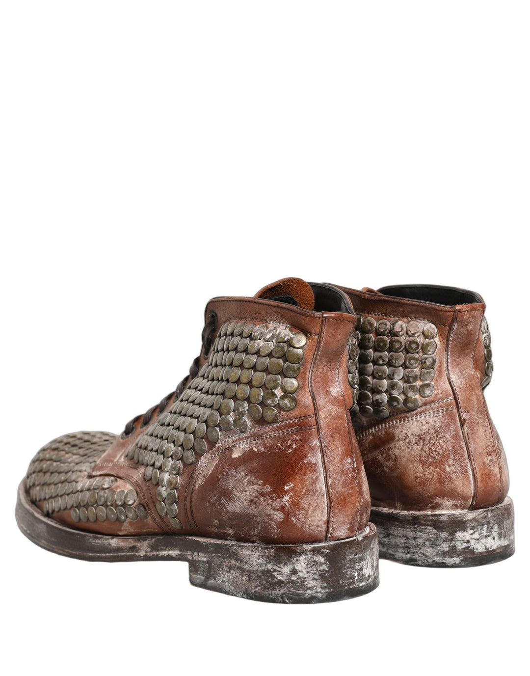 Dolce &amp; Gabbana Brown Leather Runway Studs Ankle Boots Shoes
