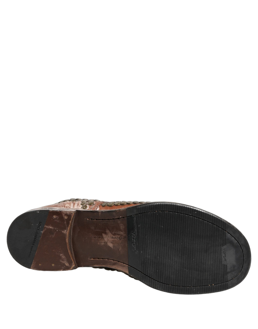 Dolce &amp; Gabbana Brown Leather Runway Studs Ankle Boots Shoes