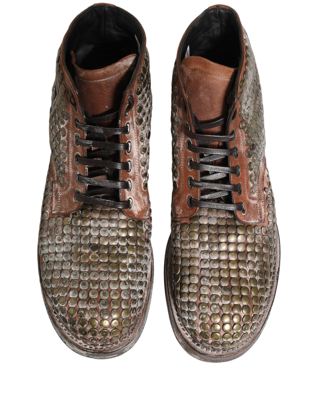 Dolce &amp; Gabbana Brown Leather Runway Studs Ankle Boots Shoes