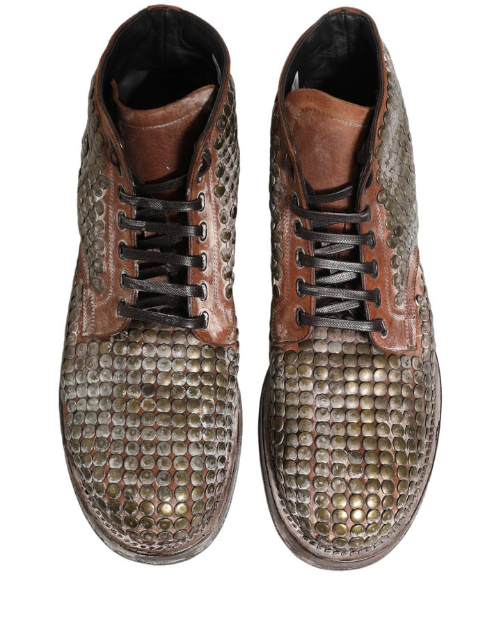 Dolce &amp; Gabbana Brown Leather Runway Studs Ankle Boots Shoes