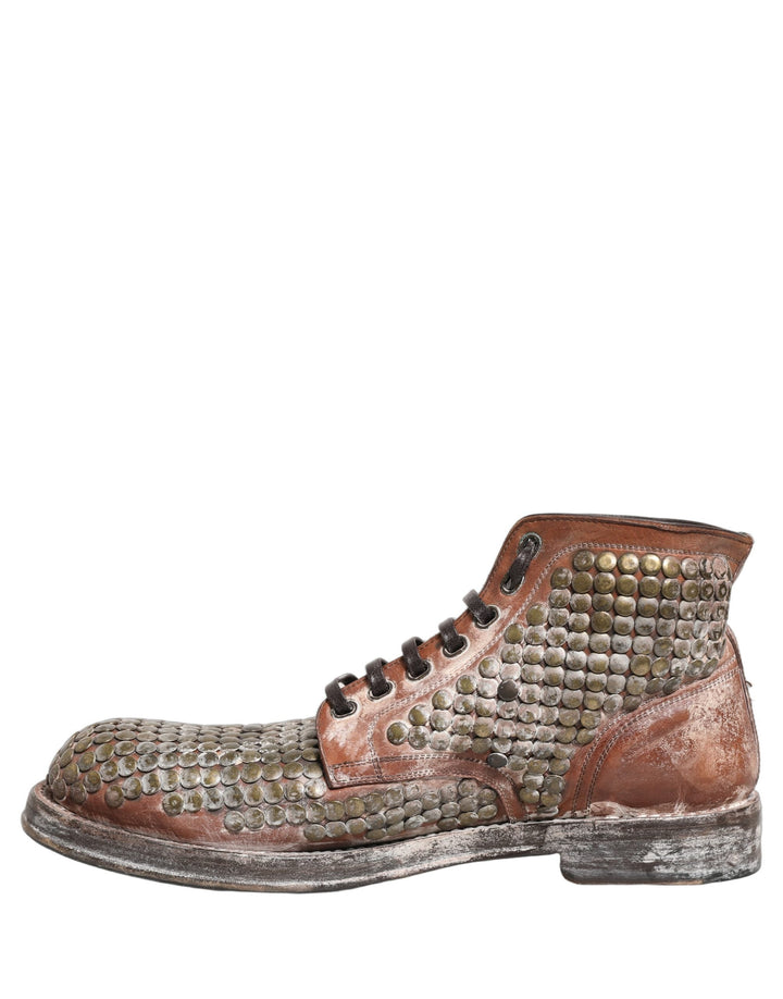 Dolce &amp; Gabbana Brown Leather Runway Studs Ankle Boots Shoes
