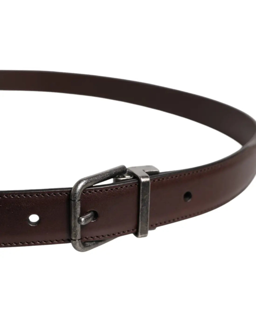 Dolce &amp; Gabbana Brown Leather Silver Metal Buckle Belt