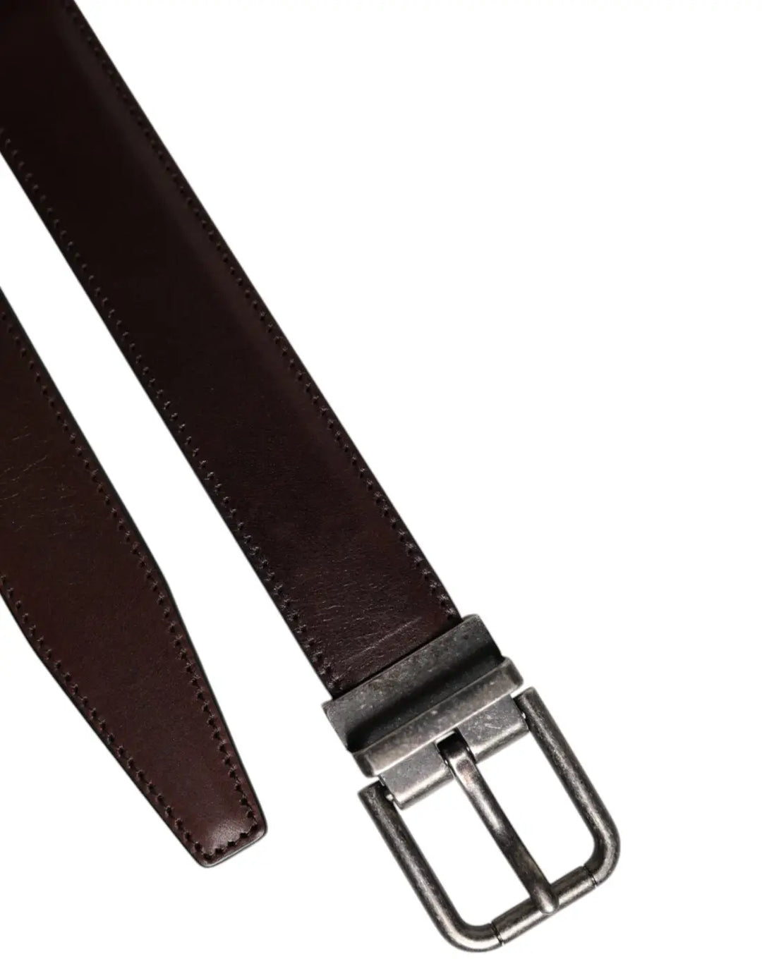 Dolce &amp; Gabbana Brown Leather Silver Metal Buckle Belt