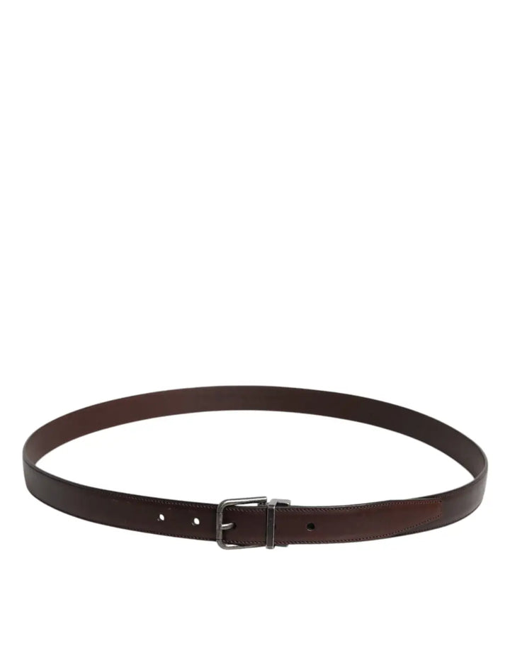 Dolce &amp; Gabbana Brown Leather Silver Metal Buckle Belt