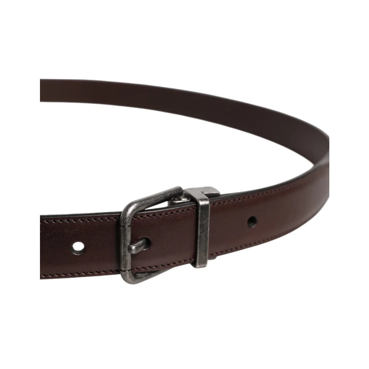 Dolce & Gabbana Brown Leather Silver Metal Buckle Belt