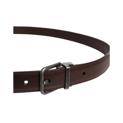 Dolce & Gabbana Brown Leather Silver Metal Buckle Belt