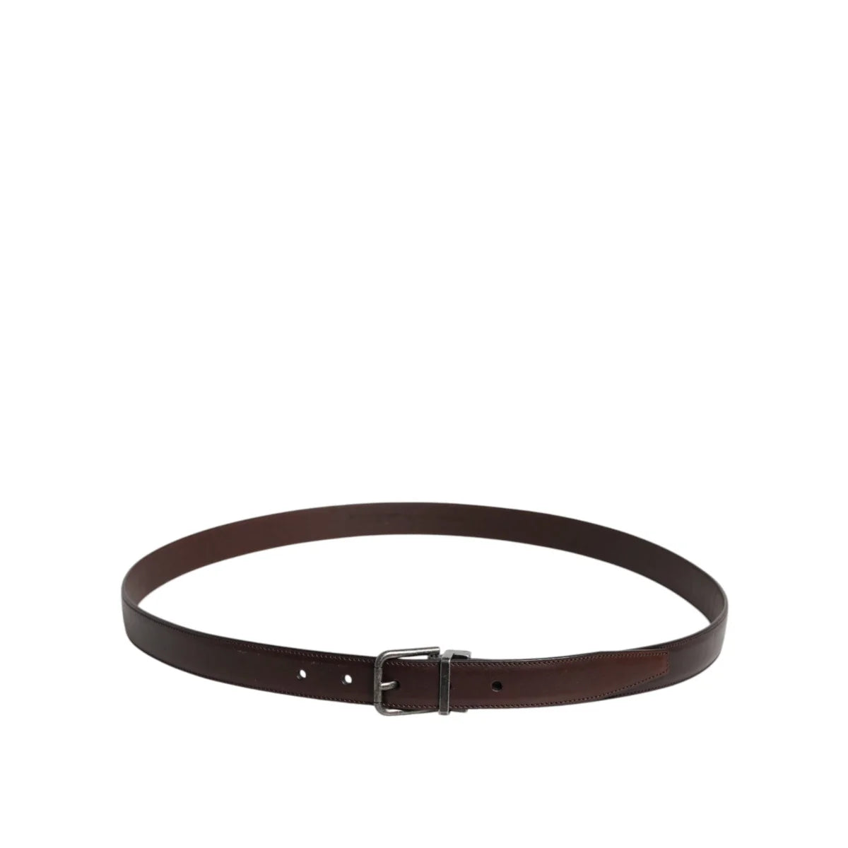 Dolce & Gabbana Brown Leather Silver Metal Buckle Belt