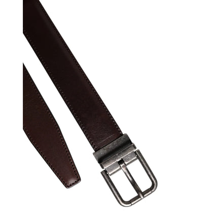 Dolce & Gabbana Brown Leather Silver Metal Buckle Belt