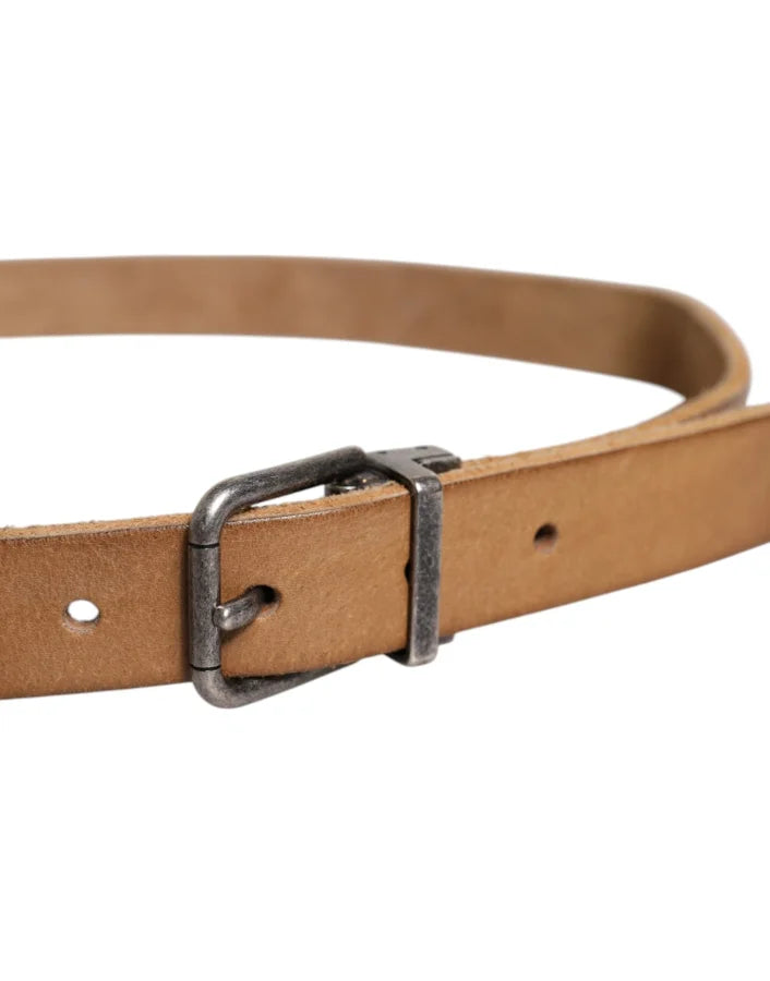 Dolce &amp; Gabbana Brown Leather Silver Tone Metal Buckle Belt