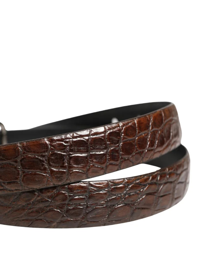 Dolce &amp; Gabbana Brown Leather Silver Tone Metal Buckle Belt