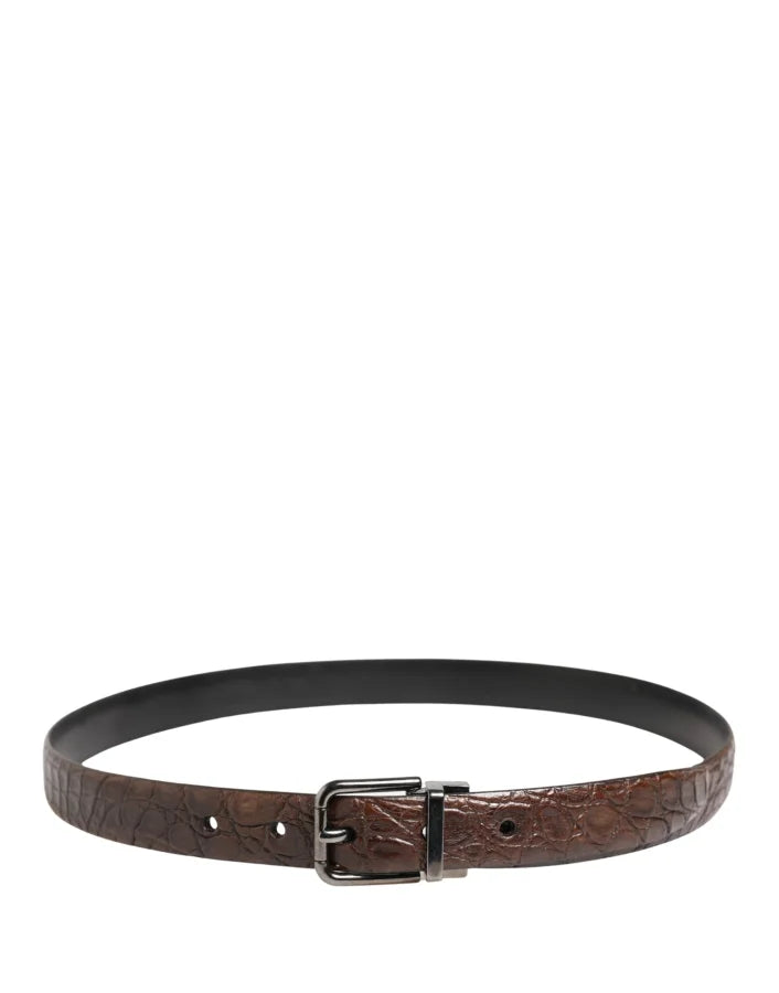Dolce &amp; Gabbana Brown Leather Silver Tone Metal Buckle Belt