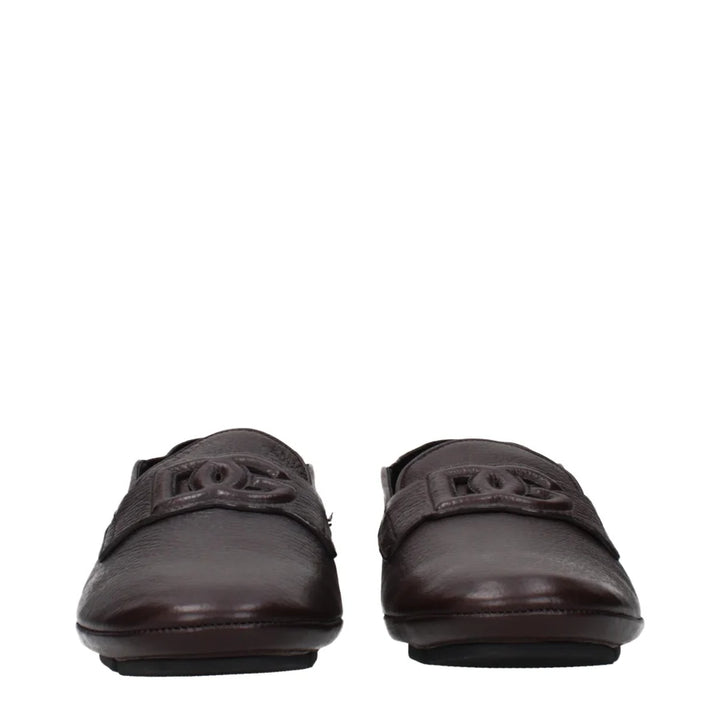Dolce & Gabbana Brown Leather Slip-On Loafers