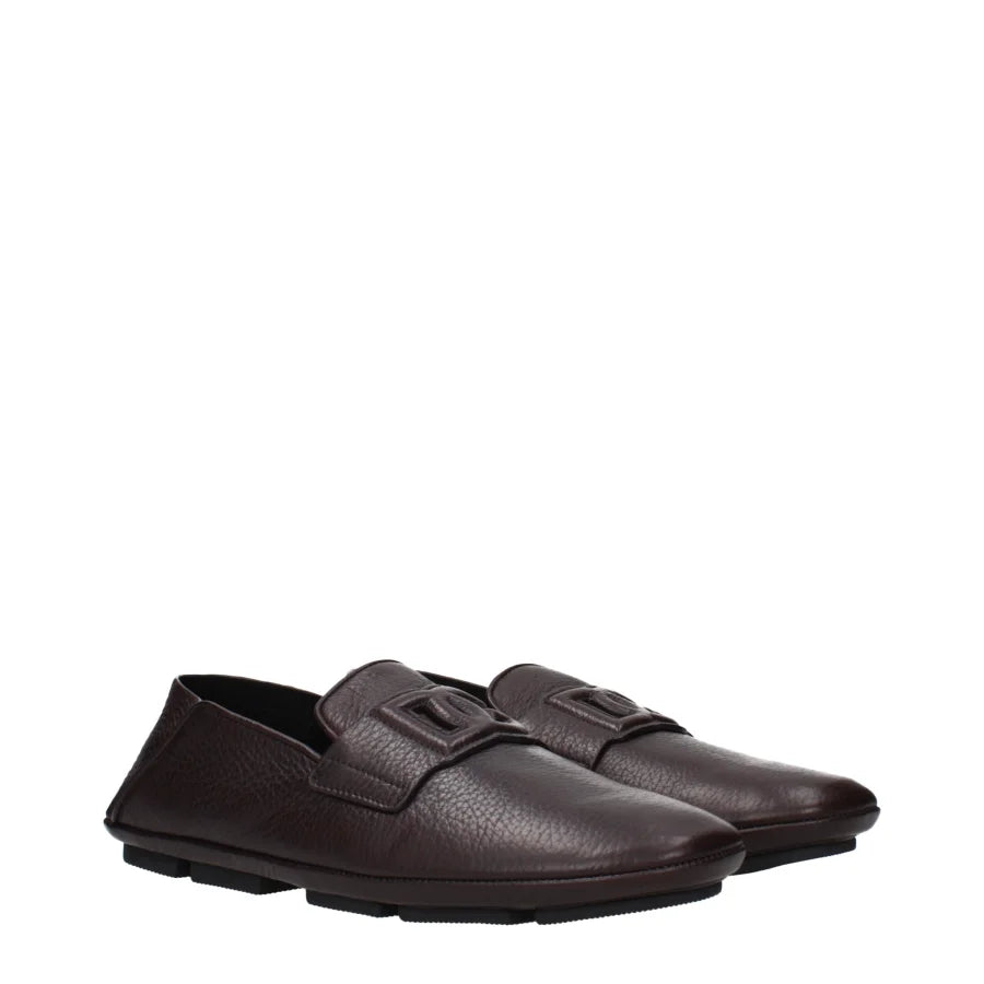 Dolce & Gabbana Brown Leather Slip-On Loafers