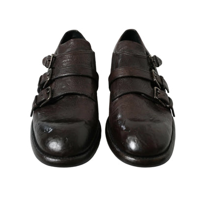 Dolce Gabbana Brown Leather Strap Buckle Dress Shoes Exude Luxury &