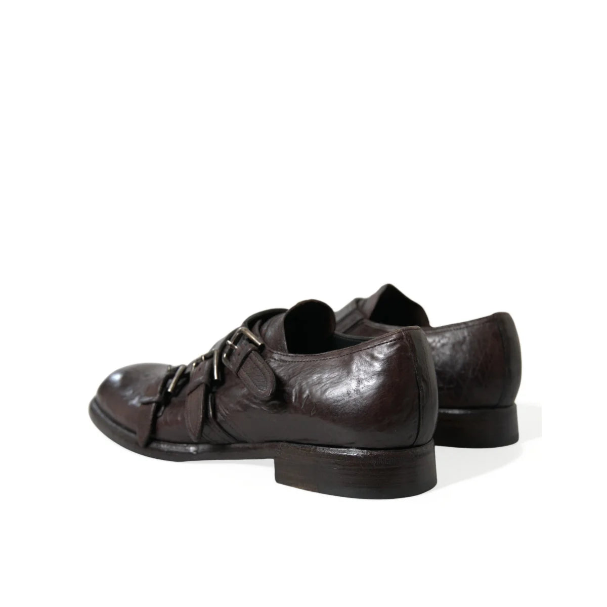 Dolce Gabbana Brown Leather Strap Buckle Dress Shoes Exude Luxury &