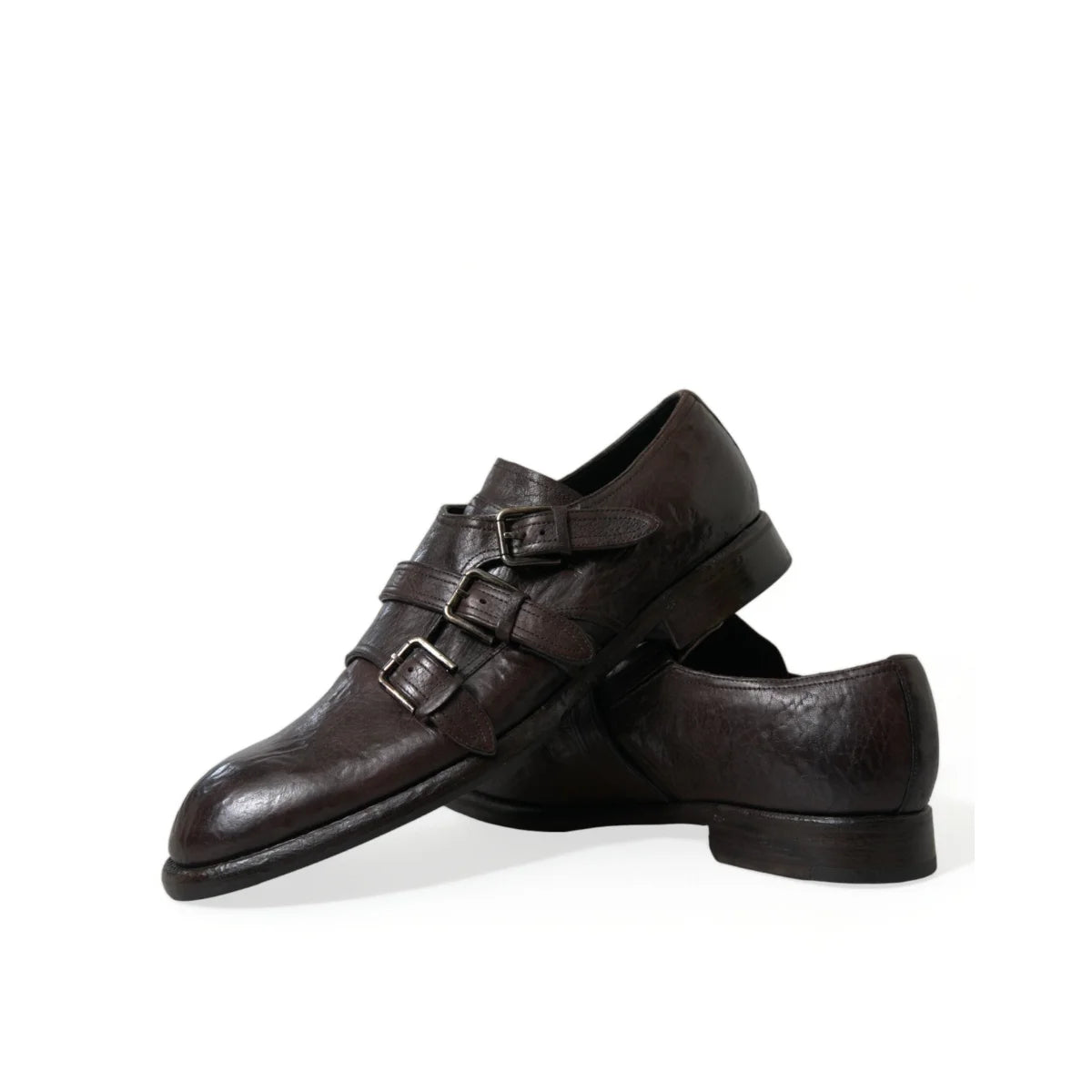 Dolce Gabbana Brown Leather Strap Buckle Dress Shoes Exude Luxury &
