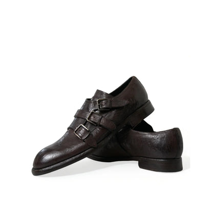 Dolce Gabbana Brown Leather Strap Buckle Dress Shoes Exude Luxury &