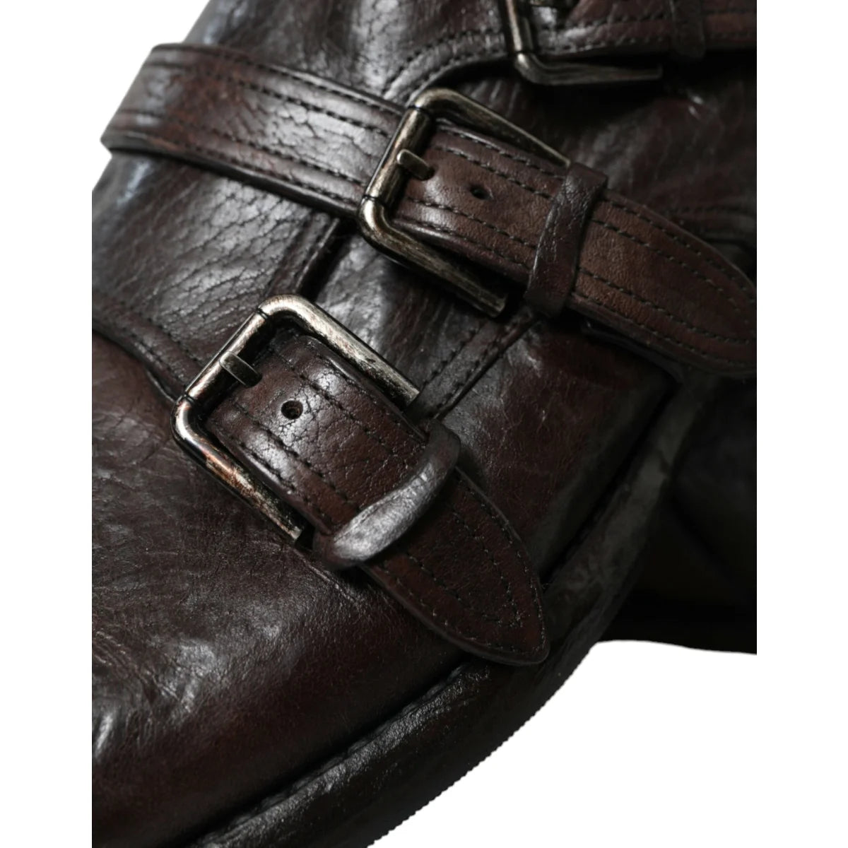 Dolce Gabbana Brown Leather Strap Buckle Dress Shoes Exude Luxury &