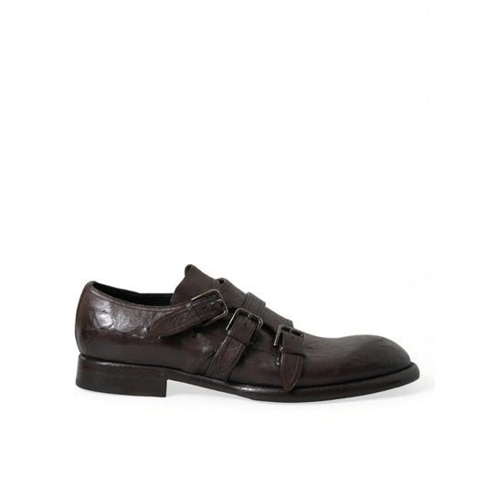 Dolce Gabbana Brown Leather Strap Buckle Dress Shoes Exude Luxury &