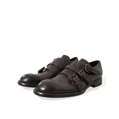 Dolce Gabbana Brown Leather Strap Buckle Dress Shoes Exude Luxury &