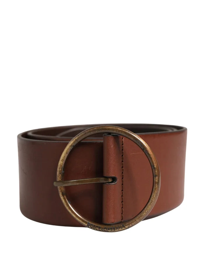 Dolce &amp; Gabbana Brown Leather Wide Waist Metal Round Belt