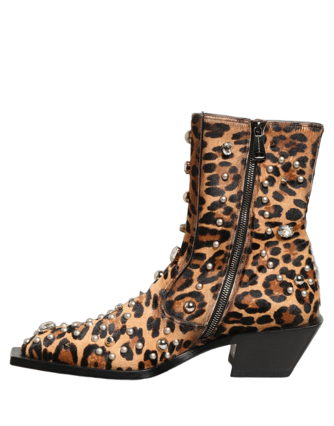 Dolce &amp; Gabbana Brown Leopard Embellished Mid Calf Men Boots Shoes