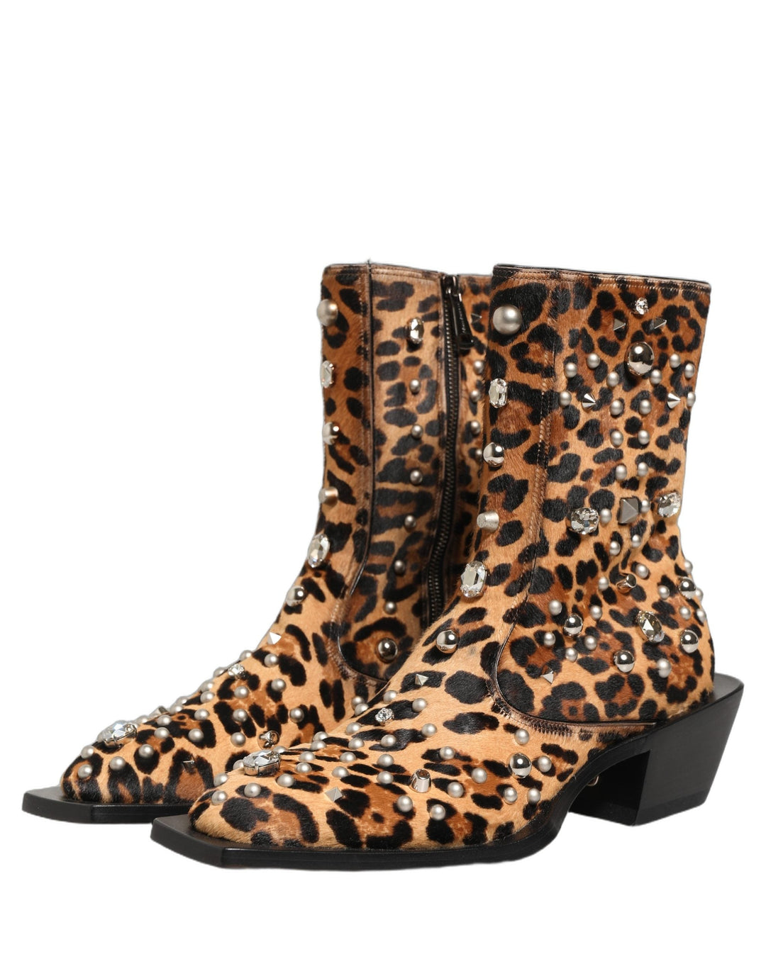Dolce &amp; Gabbana Brown Leopard Embellished Mid Calf Men Boots Shoes