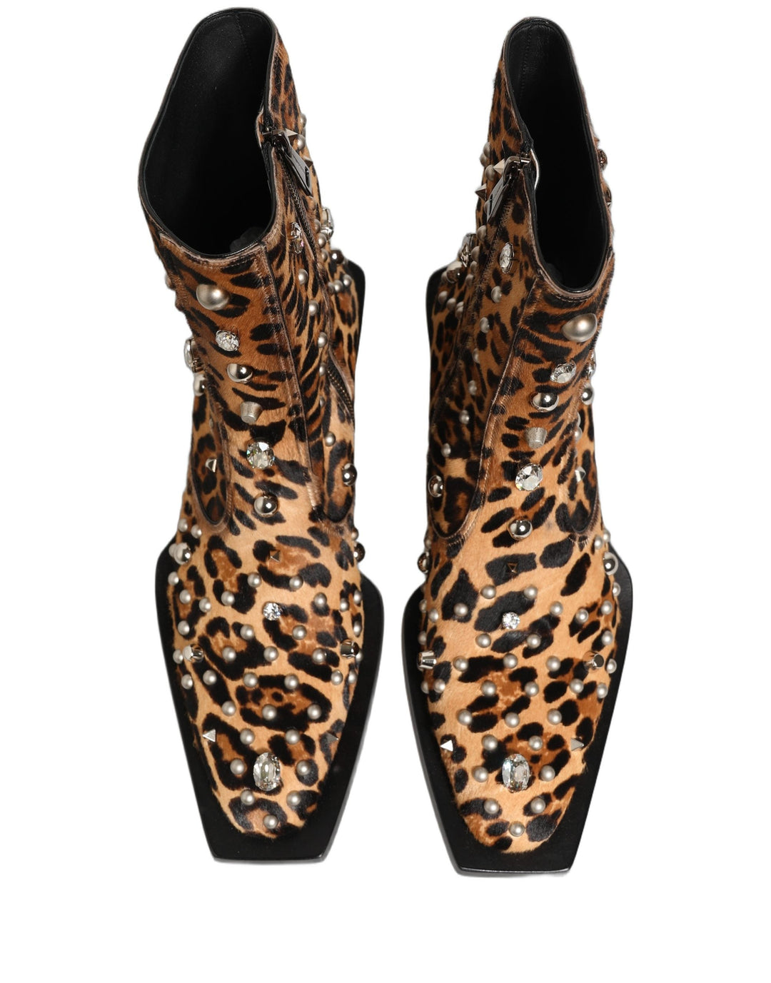 Dolce &amp; Gabbana Brown Leopard Embellished Mid Calf Men Boots Shoes