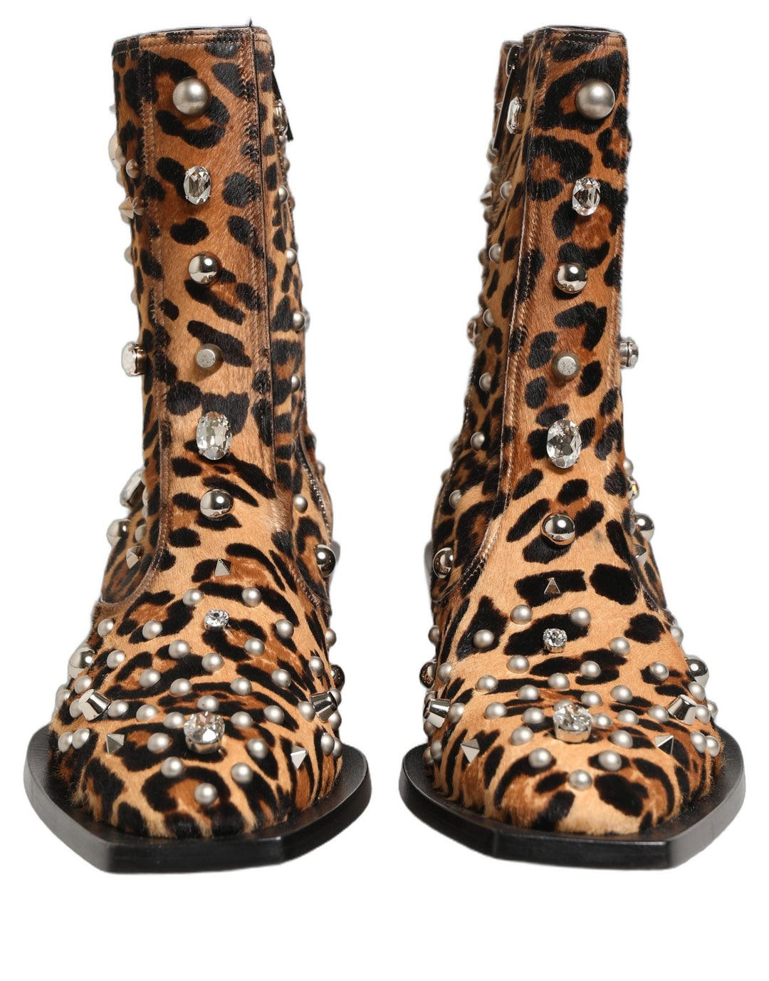Dolce &amp; Gabbana Brown Leopard Embellished Mid Calf Men Boots Shoes
