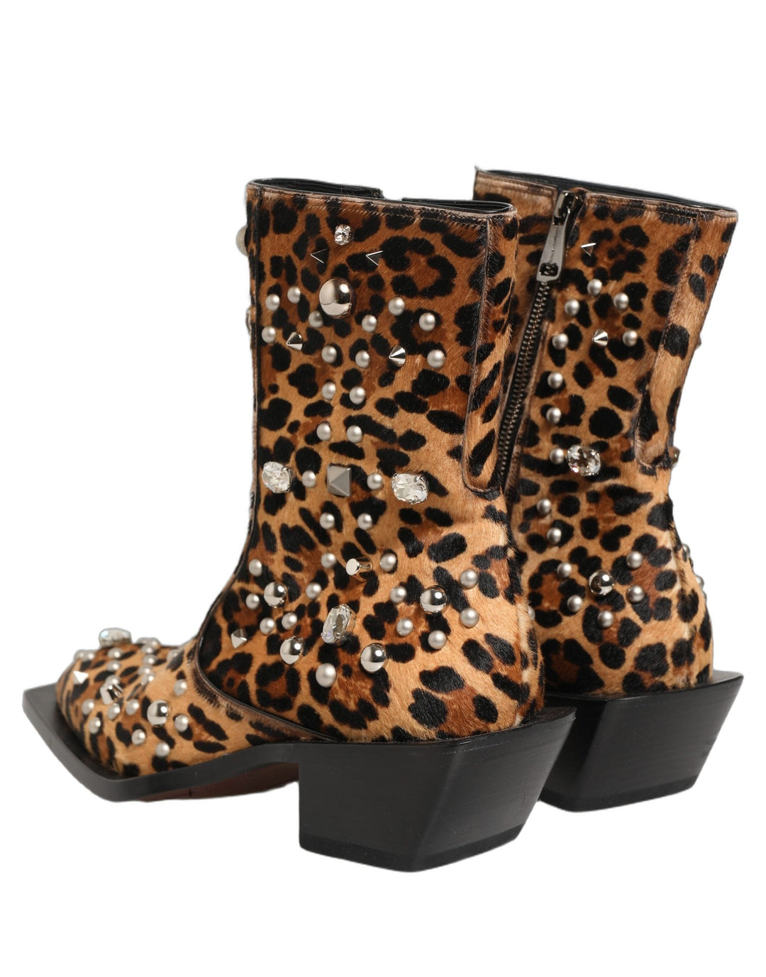 Dolce &amp; Gabbana Brown Leopard Embellished Mid Calf Men Boots Shoes