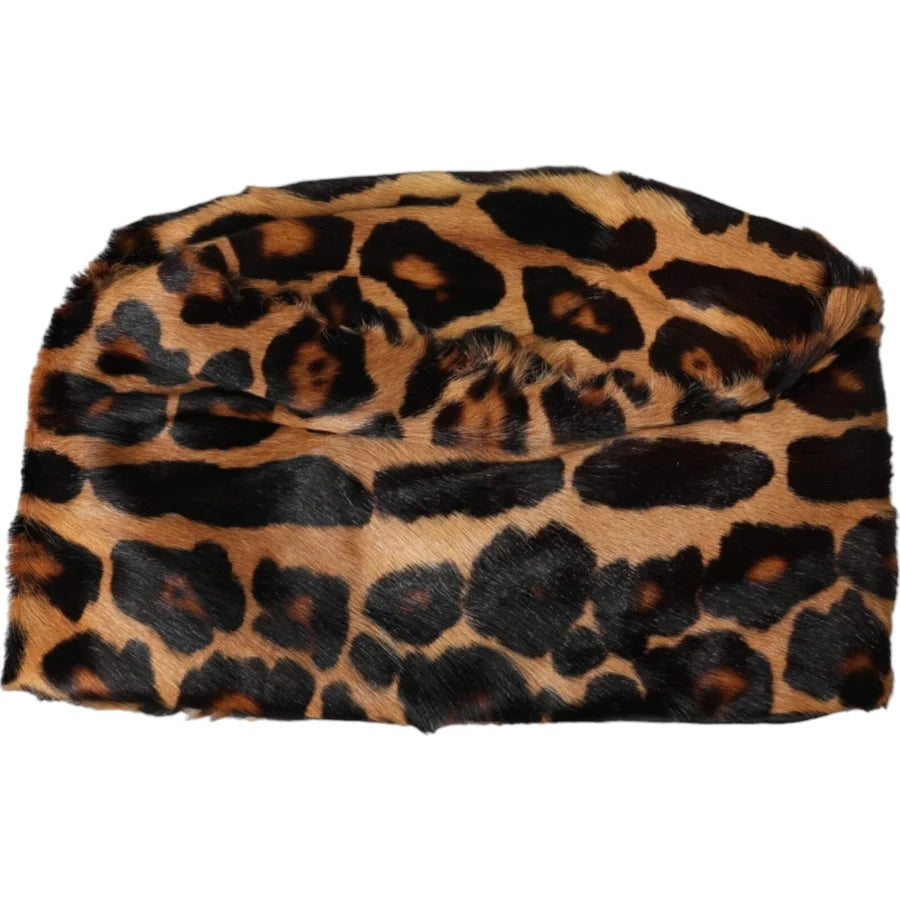 Dolce &amp; Gabbana Brown Leopard Fur Women Bucket Capello Hat