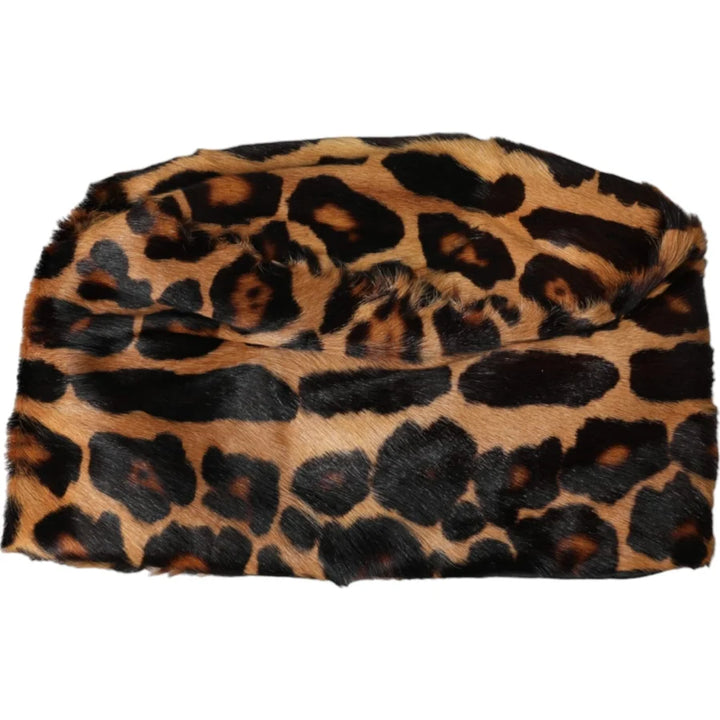Dolce &amp; Gabbana Brown Leopard Fur Women Bucket Capello Hat