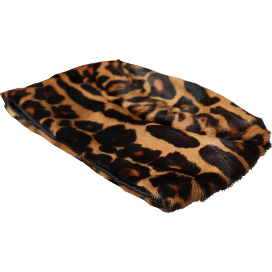 Dolce &amp; Gabbana Brown Leopard Fur Women Bucket Capello Hat