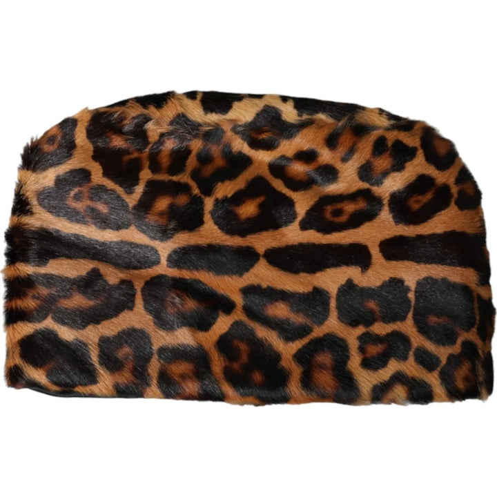 Dolce &amp; Gabbana Brown Leopard Fur Women Bucket Capello Hat