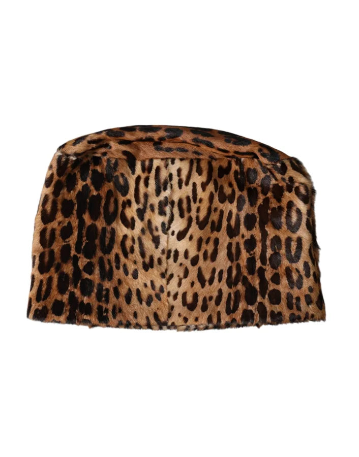 Dolce &amp; Gabbana Brown Leopard Fur Women Bucket Hat