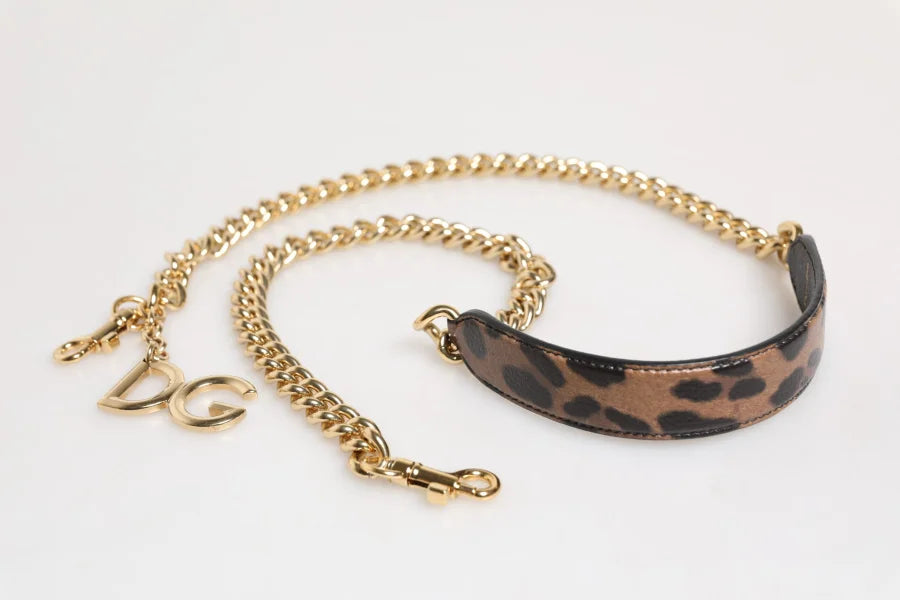 Dolce &amp; Gabbana Brown Leopard Gold Brass Chain Accessory Shoulder Strap