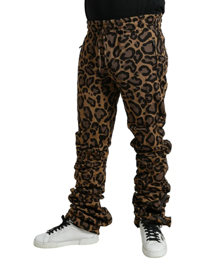 Dolce &amp; Gabbana Brown Leopard Jacquard Jogger Pants