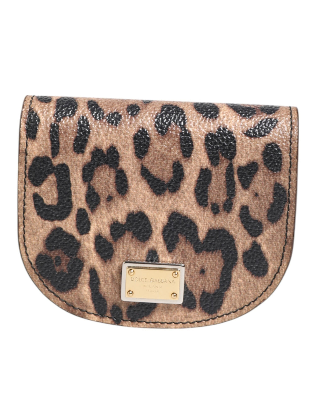 Dolce &amp; Gabbana Brown Leopard Print Calf Leather Small Coin Purse Wallet